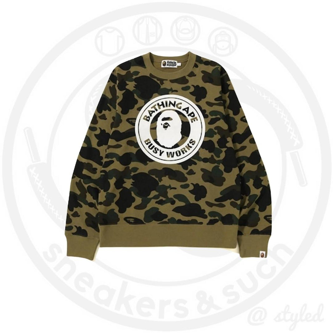 Bape 1st Camo Busy Works Crewneck - Green Camo